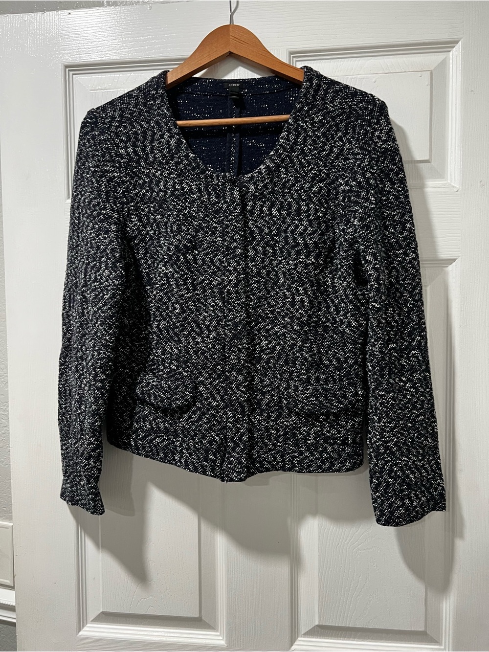 J. Crew Black and White Tweed Round-Neck Blazer